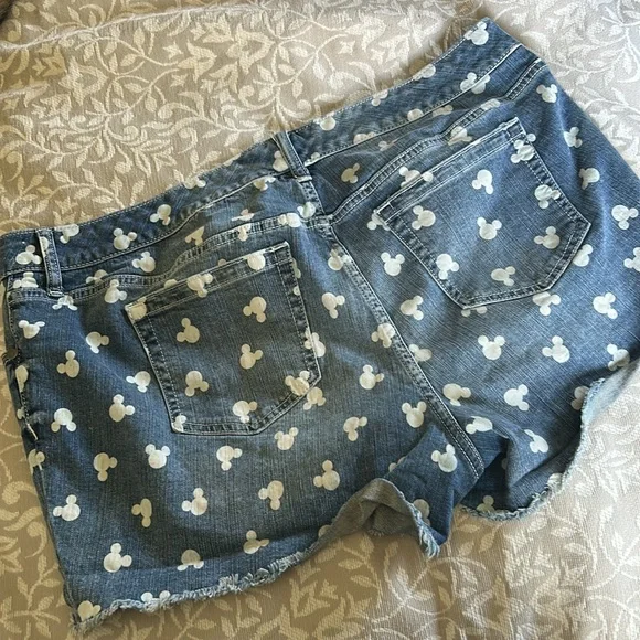 Disney Denim Shorts with White Mickey Mouse Pattern - Picture 6 of 8
